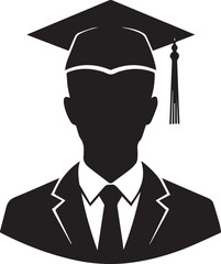 Silhouette of a graduate wearing a cap and gown with a tassel representing academic achievement and the culmination of educational pursuits