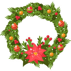 Holly Wreath Flat Icon – Christmas Decoration, Holiday Festive Vector Illustration