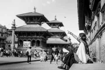 Nepali Newari Girl in Traditional Attire Gracefully Posing for Photoshoot at Patan Durbar Square