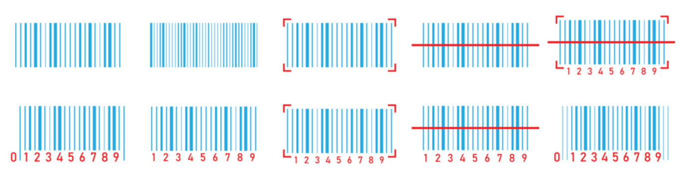 Vector barcode icon set. Digital product code and scanning technology for retail and e-commerce.