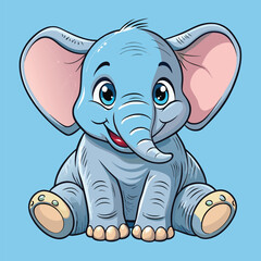 Fototapeta premium A cute baby elephant sitting down with a gentle smile and wrinkled skin.