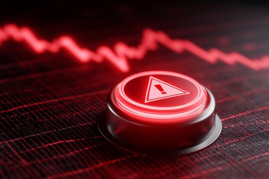 Danger warning button and red stock chart