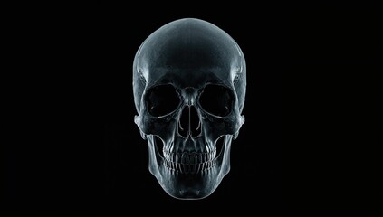 X-ray image of a skull showing internal details, healthcare theme