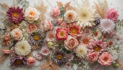 Fototapeta premium Various floral compositions designed for aesthetic appeal, showcasing diverse colors and forms