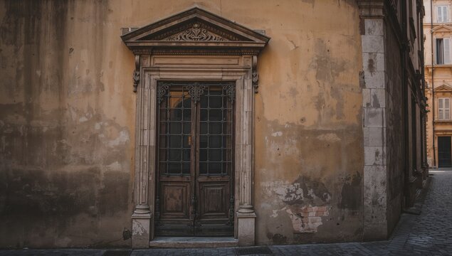 Antique window with classic architecture and urban wall design