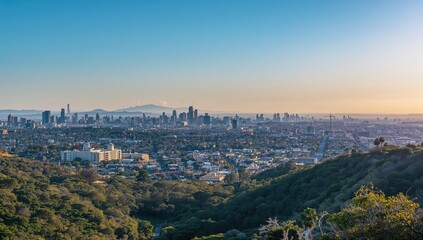 Los Angeles city skyline with a natural backdrop, urban density, Earth Day
