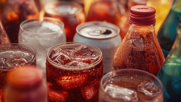 Close-up of assorted soft drinks