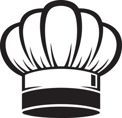 Classic black and white illustration of a tall chef s hat with pleated fabric and a dark band symbolizing culinary expertise and professional cooking