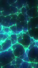 Abstract glowing green and blue polygonal mesh network