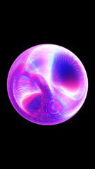 A vibrant, neon-like pattern of glowing pink and purple light, forming a dynamic, circular shape. The pulsating, energy-filled orb suggests motion and electricity