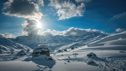 Obraz premium Altai mountains under a snowy sky, showcasing natural beauty and seasonal change