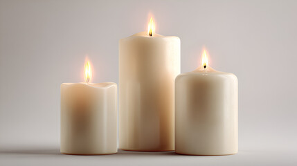 A white pillar candles of varying heights are pictured.