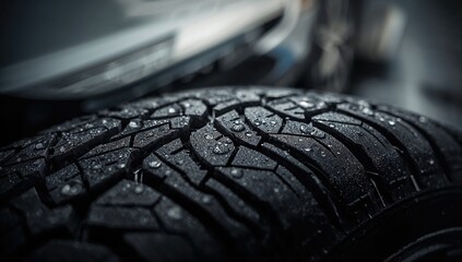 Close-up of a tire, focusing on texture and wear, maintenance