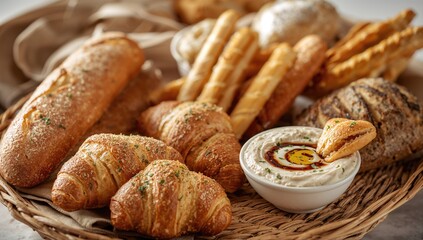 A plate of assorted bread served as an appetizer prior to the main meal, complementing the dining experience
