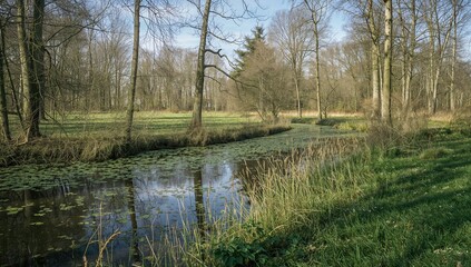 Obraz premium Wooldse Veen natural park featuring trees and grasslands, ideal for hiking and appreciating nature