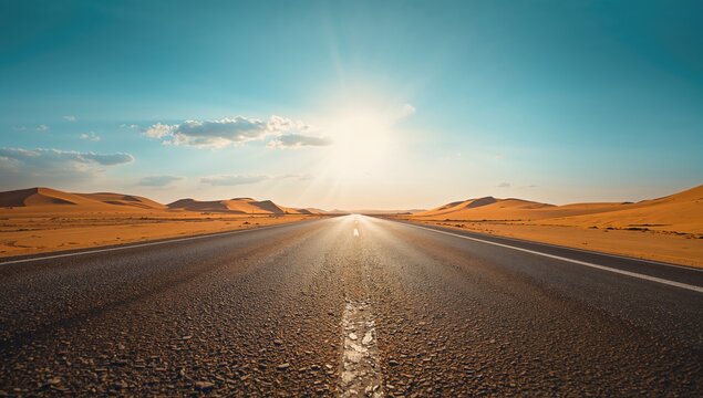 Desert road with a focus on asphalt, travel theme, color toning applied