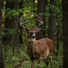 Majestic Buck in Forest - A Portrait of Wildlife in Natural Habitat.