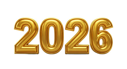 The year 2026 in shiny golden 3D letters, an elegant and luxurious design for New Year's Eve party invitations and formal greetings.