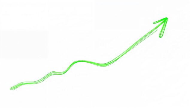 Vibrant neon green wavy arrow on white backdrop, symbolizing movement and growth in business