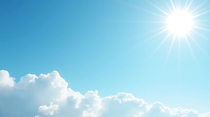 Clean Blue Sky with Cotton-Like Clouds and Radiant Light