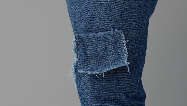 Repaired Denim Jeans with Visible Tears, emphasizing durability and style