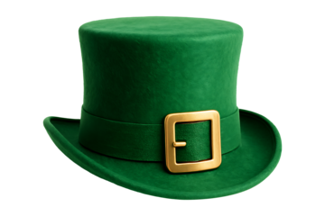 Green Top Hat with Gold Buckle Isolated on a Transparent Background