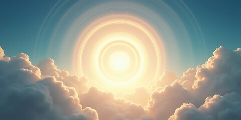 Surreal Sky Scene with Glowing Sun and Concentric Light Halos