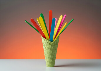 Green Cone with Colorful Sticks on Gradient Background