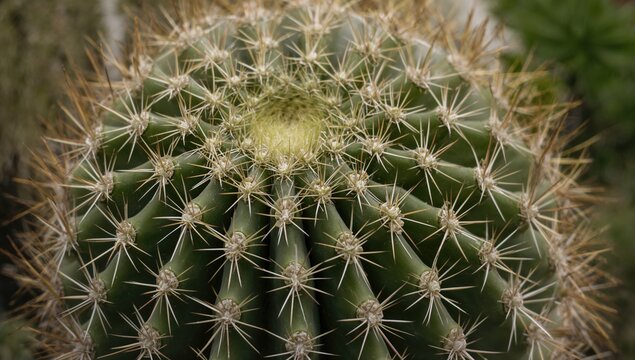 Close-up view of thorny cactus texture in green nature background