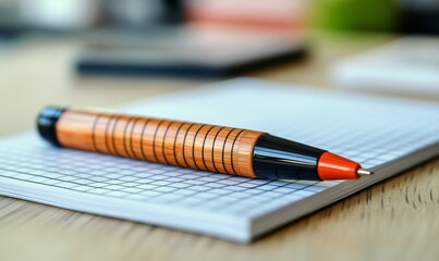 Pen and notepad placed on a boardroom table, representing meeting discussions and brainstorming sessions. This image captures a professional and organized setting, ideal for business, Generative AI