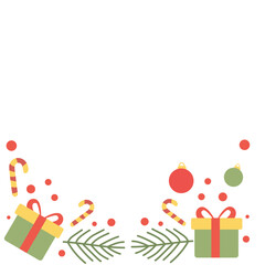 Festive Christmas corner with candy cane, wrapped gift, and red dots — ideal for holiday cards and party invites.