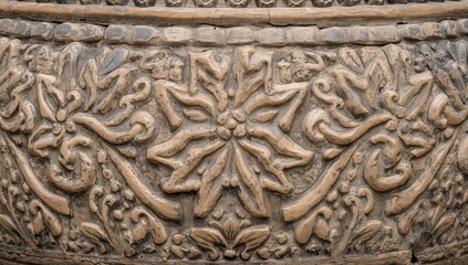 Large vintage ceramic vase with traditional tools, showcasing handmade techniques for architectural outdoor decoration