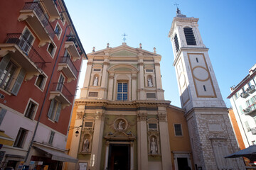 Rzymskokatolicka bazylika katedralna znajdująca się w najstarszej części  Nicei, Francja, A Roman Catholic cathedral basilica located in the oldest part of Nice, France