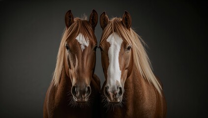 Fototapeta premium Close-up of two horses, emphasizing the strength and grace of equine companionship