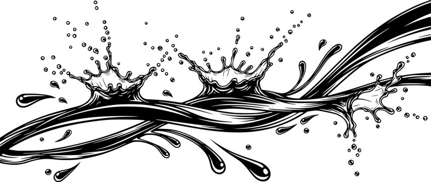 splashes, drops, flowing, dark, vector graphics

