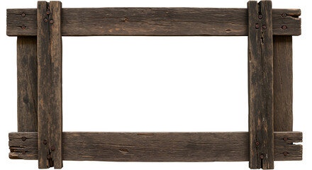 A rustic rectangular frame made of weathered dark wood, a natural border for country-style invitations, photos, and menus.Transparent Background, Cutout