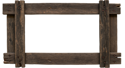 A rustic rectangular frame made of weathered dark wood, a natural border for country-style invitations, photos, and menus.Transparent Background, Cutout