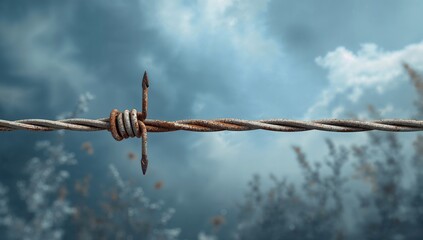 Aged, rusty wire with sharp barbs, maintenance hazard