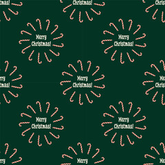 Merry Christmas pattern with candy canes and Christmas lettering. For cards, gift wrapping, backgrounds and covers or textile.