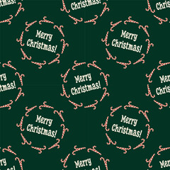 Christmas seamless pattern. Background with candy canes and Christmas lettering. For gift wrapping, Christmas cards, backgrounds and covers.