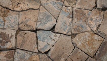 Fototapeta premium Stone pavement texture, natural river stones set in concrete, earthy design for background layout