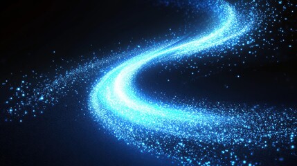 Fototapeta premium Abstract glowing blue particle trail swirling in darkness, representing energy, magic, or a cosmic phenomenon