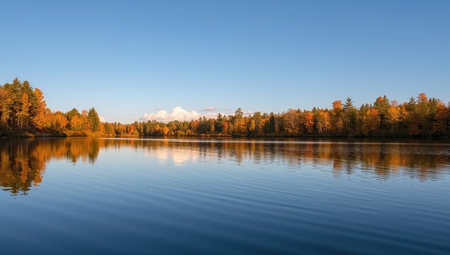Idyllic autumn reflections on a lake, seasonal change - Powered by Adobe