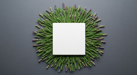 White Card Framed by Lavender on Dark Background