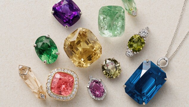 Vibrant Precious Gemstone Jewelry, showcasing Ruby, Emerald, Sapphire, Peridot, Tourmaline, ideal for elegant accessories