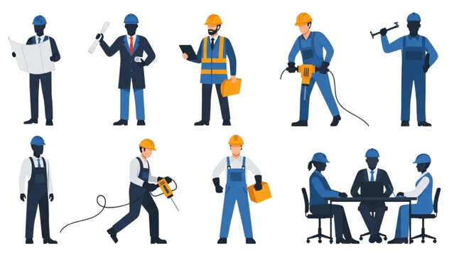 Construction workers and office professionals engaged in various tasks