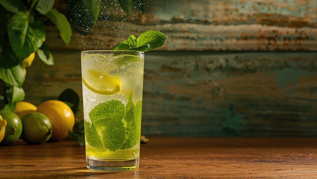 Lemonade infused with fresh mint in a glass, ideal for refreshing summer drinks - Powered by Adobe