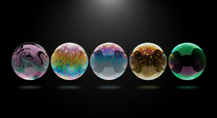 Colorful Patterned Spheres on Dark Background