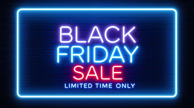 Black friday sale neon sign limited time only promotional advertising event discount shopping holiday season