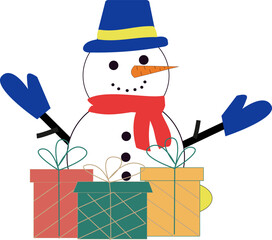 Snowman with Christmas tree and gifts